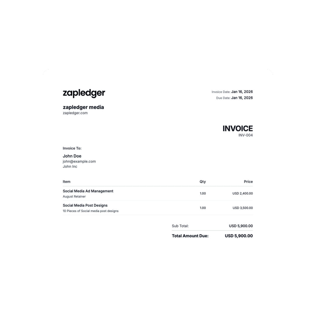 Professional invoice creation interface in Zapledger